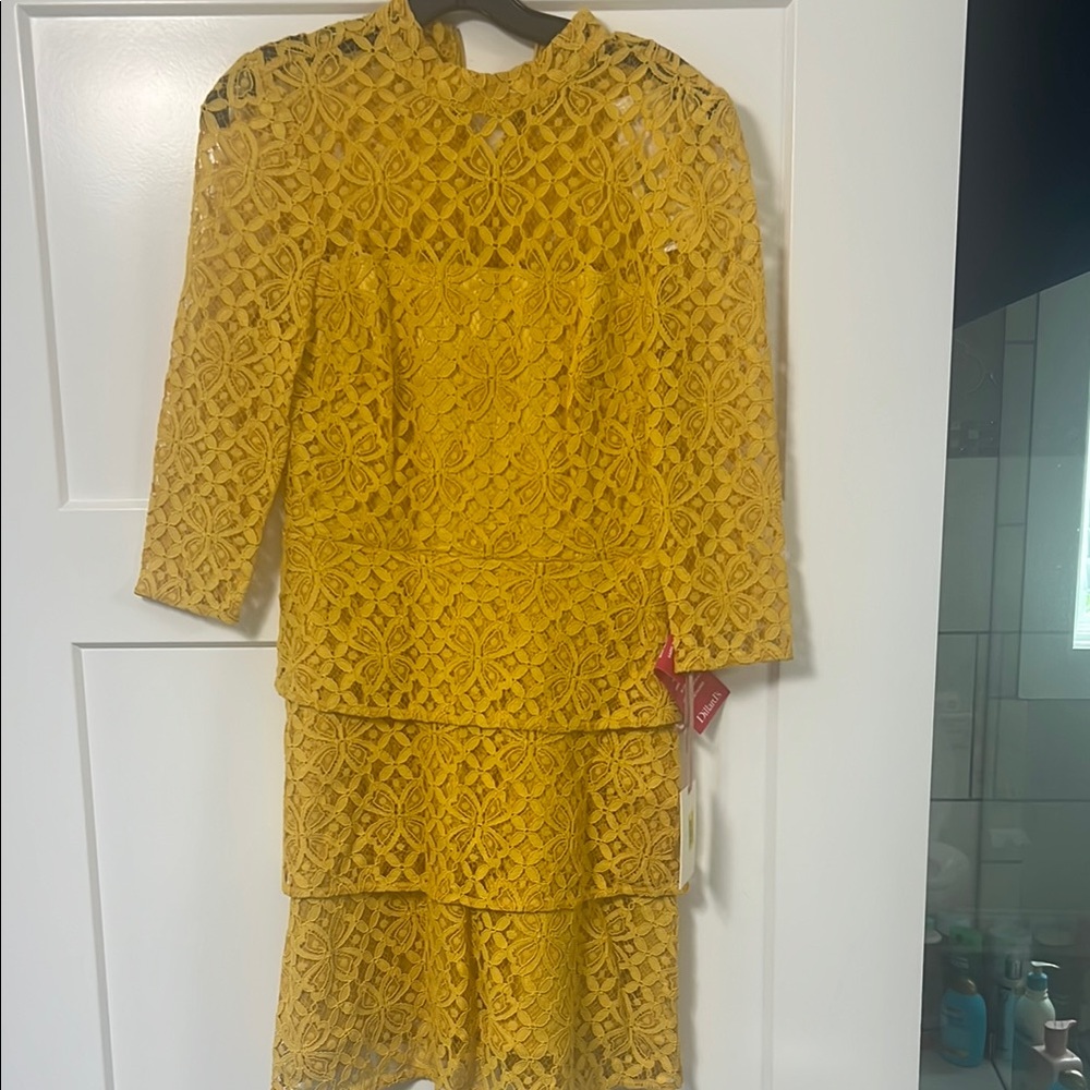 Alex Marie Yellow Tiered Ruffled Sheath Dress